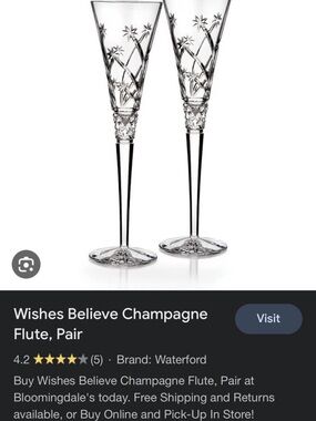 Waterford Clear Cut Crystal 'Wishes Believe' Champagne Flute Pair